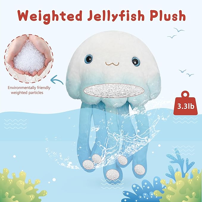 Niuniu Daddy 23" | 3.3 Pound Weighted Jellyfish Plush for Kids Adults, Cute Jellyfish Weighted Stuffed Animals, Chubby Body Pillow Plush Animal Toys for Sleeping for Present Birthday Christmas Holiday