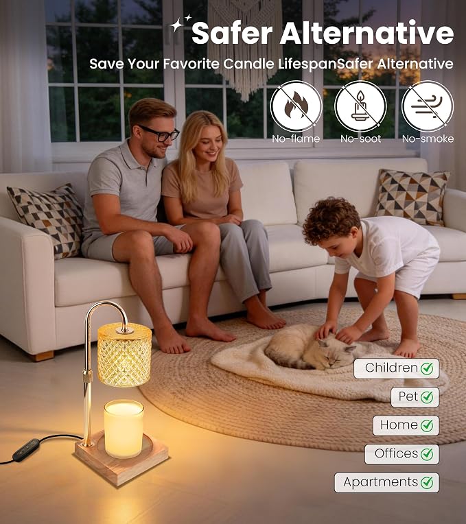 TigQiang Adjustable Height Candle Warmer Lamp with Timer Dimmer, Birthday Gifts for Women, House Warming Gifts, Elegant New Home Decor, Wax Warmer for Jar Candles, Heater Lamp for Scented Wax, Amber