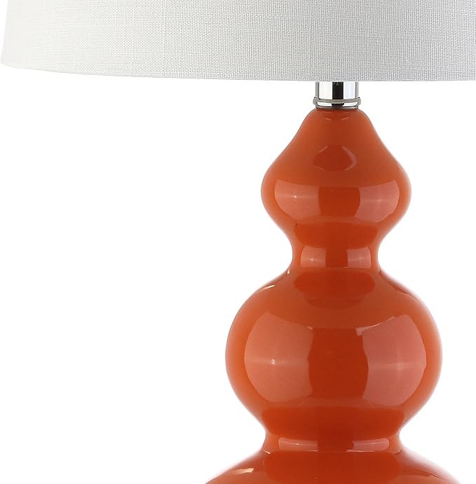 JONATHAN Y 27.5" Coral Modern Ceramic Gourd Table Lamp for Living Room, Large Bedside Nightstand Lamp for Bedroom, White Linen Drum Shade, LED Bulb Included JYL4023A