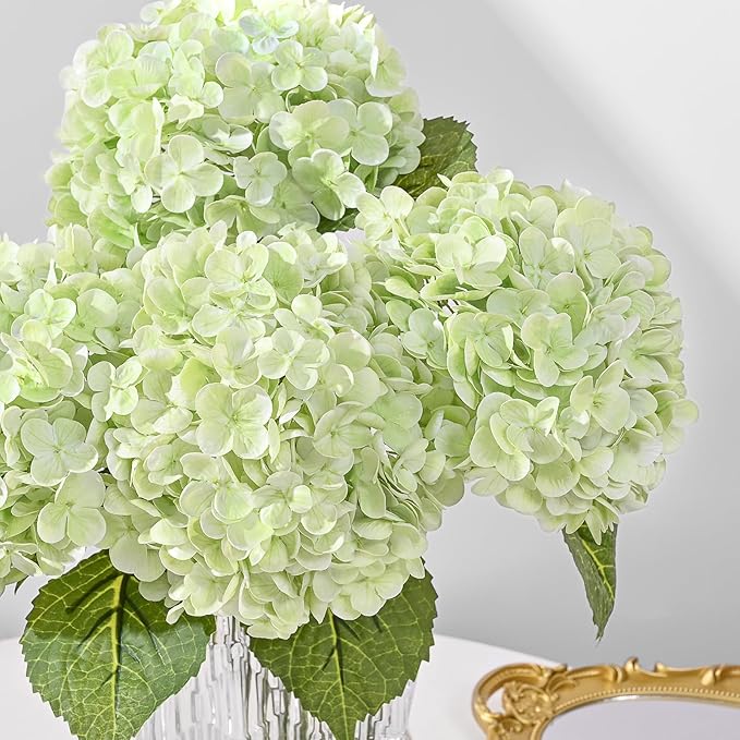 MARTINE MALL 2Pcs 21in Hydrangea Artificial Flowers, Latex Real Touch Hydrangeas Lifelike Large Hydrangea Flowers for Home Decor Party Arrangements Wedding Bouquets Centerpieces (Light Green)