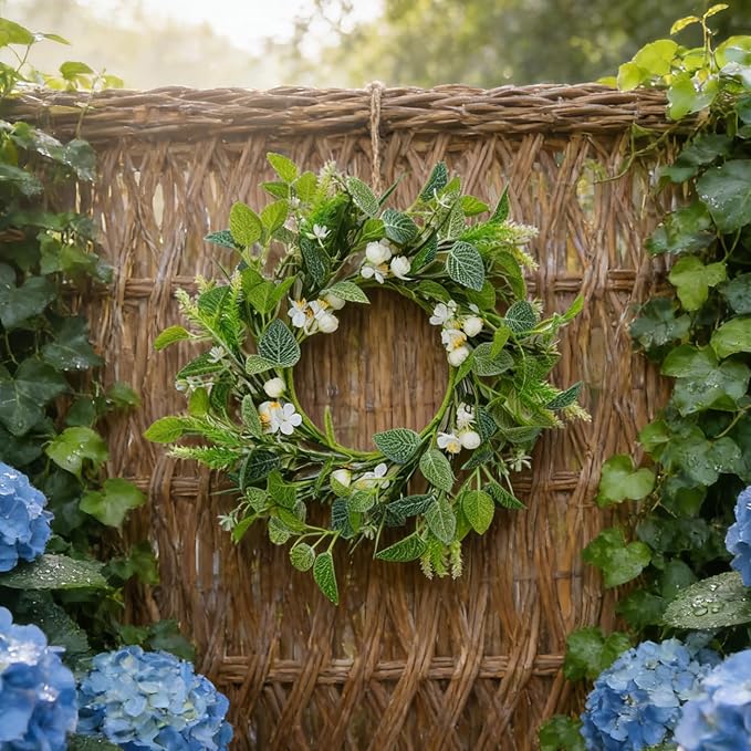 20 Inch Wreaths for Front Door, Spring Summer Flower Wreath - White Pear Blossoms Artificial Flowers for Easter, Home Decor, Farmhouse Wall, Porch, Front Door Decorations