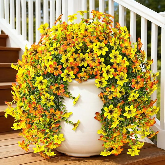 INQCMY Artificial Flowers for Outdoor Faux Hanging Plants Spring Outside Decoration,2Bundles Fake Silk Flowers Realistic Outdoor Flowers No Fade UV Resistant Porch Patio Window Yard Balcony Decor