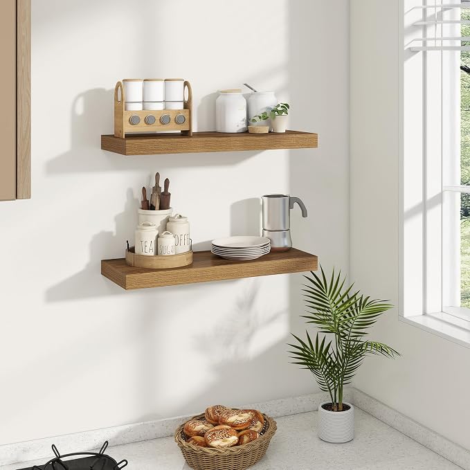 Dreamland 24 Inches Floating Shelves for Wall, 8" Deep Long Floating Shelves Set of 2, Large Display & Storage Shelf, Wall Shelf for Bathroom Bedroom Living Room Kitchen Office, Walnut