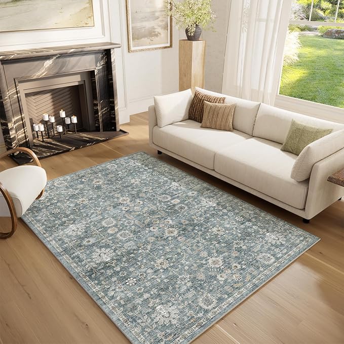 Washable Rugs for Living Room: 5x7 Area Rugs for Bedroom Ultra Soft Non-Slip Stain Resistant Vintage Boho Large Carpet for High-Traffic Dining Room - Farmhouse Decor