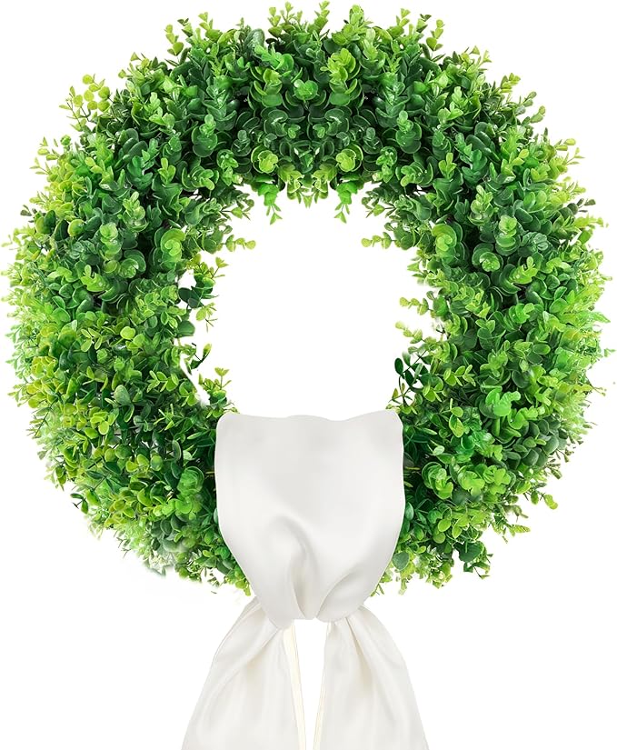 PinkPum 20'' Spring Boxwood Wreaths for Front Door Wreath Front Door Decor Artificial Wreath Summer Outdoor Indoor Green Home Round All Year Round Farmhouse St Patricks Day Decorations