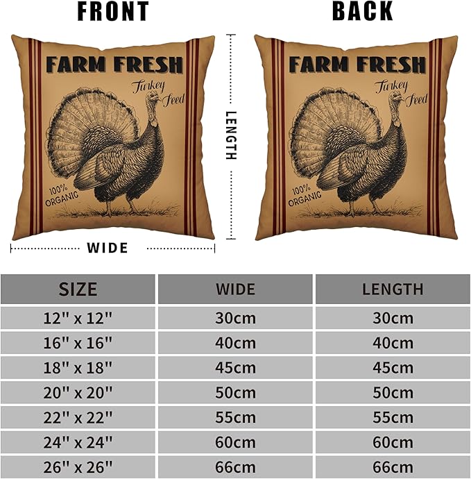 Fall Pillow Covers 18x18 Set of 2 Vintage Farmhouse Throw Pillow Covers Retro Farm Fresh Turkey Pumpkin Pillowcase Thanksgiving Cushion Case for Home Decor Couch Sofa
