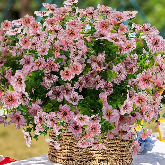 trytuny Artificial Flowers for Outdoor, UV Resistant Fake Silk Flowers, Realistic Faux Plants for Outside Indoor Porch Patio Window Box Planter Home Decor (20, Pink)