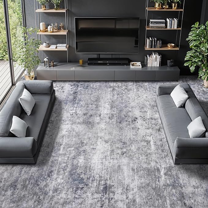 LIANLAM Washable Rug 8x10 Area Rugs for Living Room - Stain Resistant Non-Slip Backing Boho Rug for Bedroom,Durable & Ultra-Thin Vintage Large Area Rug(8x10,Gray/Blue)