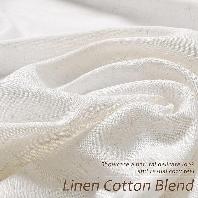 Aersas Natural Grommet Linen Curtains 112 Inches Long for Living Room Bedroom Neutral Boho Modern Privacy Light Filtering Semi Sheer Ivory Cream Off White Linen Drapes 112 Length 2 Panels Set