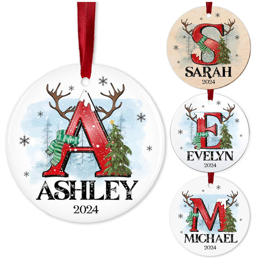 Personalized Christmas Ornaments 2025 - Custom Ceramic Initial & Name Tree Decor - Monogrammed Holiday Keepsake with Letter, Name & Year for Family & Friends