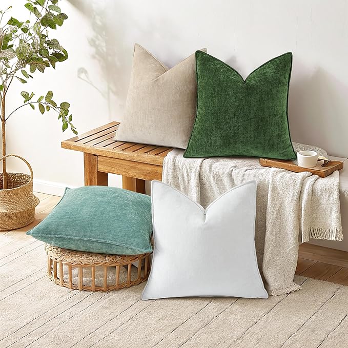 decorUhome Summer Couch Throw Pillow Covers 12x20 Set of 2, Decorative Soft Velvet Modern Cozy Chenille Lumbar Pillow Cases with Elegant Design for Sofa Bed Living Room Home Decor, Moss Green