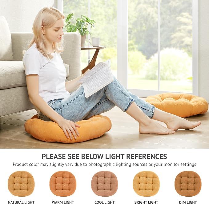 Degrees of Comfort Floor Cushion 6 Pack for Meditation, Office & Lounge – Corduroy Soft Seating Set, 22 Inch, High-Density Foam, Round Shape, Yellow