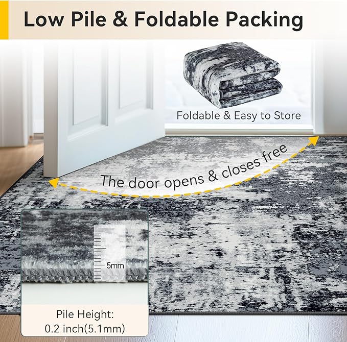 RELEANY Washable Area Rugs 2'x3' Non-Slip Modern Abstract Soft for Living Room Entryway Bedroom Nursery, Print Pattern, Black Navy Blue Gray