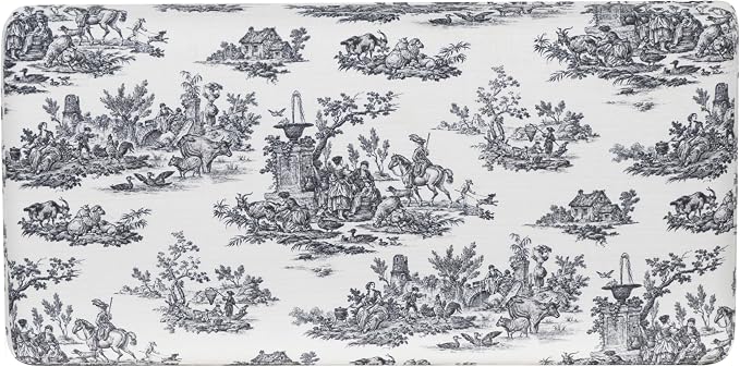 Linon Stephanie Black and White Toile Fully Upholstered Bench with Hidden Interior Storage