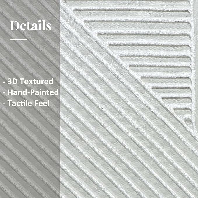 Neutral Textured 3D Wall Art Boho Abstract Hand-Painted Framed Wall Decor Minimalist Geometric Artwork Paintings- Living Room Bedroom Office - Modern Boho Black White Neutral Line 16"x24" 3 piece