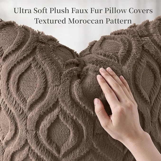 decorUhome Throw Pillow Covers 16x16 Inch Set of 2, Soft Plush Faux Wool Brown Solid Couch Pillow Covers, Accent Farmhouse Neutral Square Pillow Cases for Sofa Bed Living Room