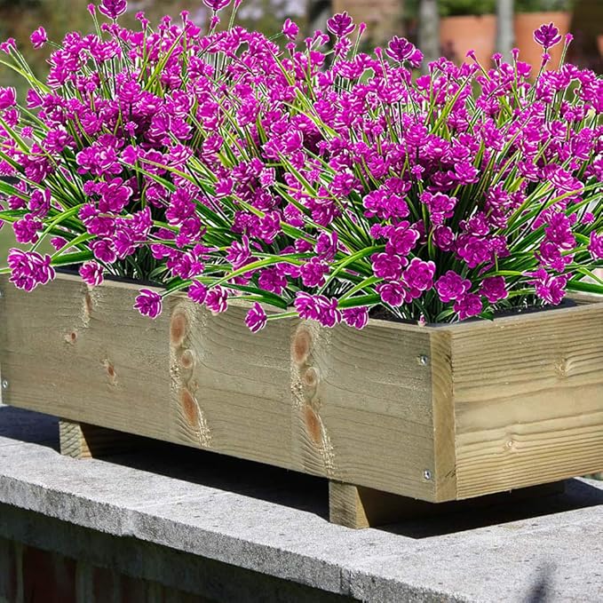 Grunyia 10 Bundles Artificial Flowers Outdoor UV Resistant Fake Plants Indoor Outside Hanging Planter Home Garden Decor (Purple)