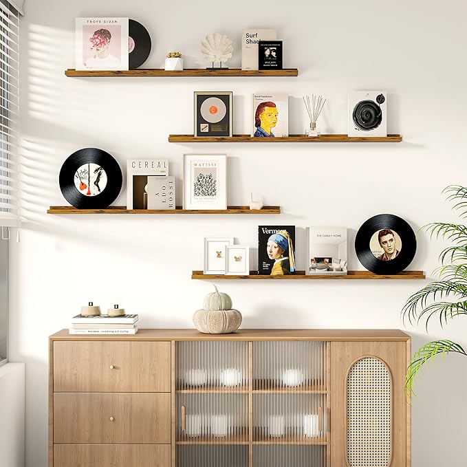 Fun Memories Picture Ledge Shelf, 24 Inch Floating Shelves Set of 2, Nursery Book Shelves for Storage, Bookshelf Wall Mounted for Wall Decor Books Photo Frames, Rustic Brown