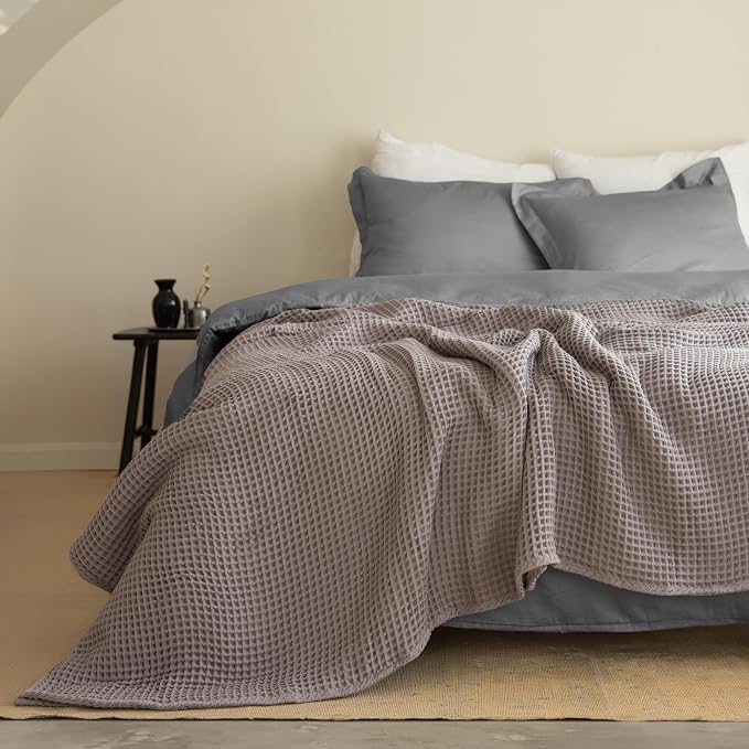 Premium Waffle Throw Blanket California King Size Grey - 100% Turkish Cotton, Light and Airy Waffle Weave All-Season Quilt - Luxury Decorative Bedspread (Gray, 95" x 126" Inch)