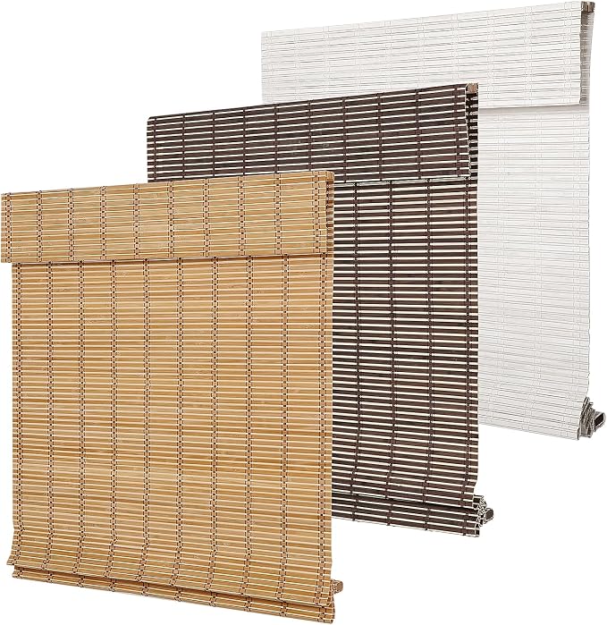 SEEYE Cordless Bamboo Blinds Shades, Light Filtering Bamboo Roller Shades Natural Roman Blind Shade, Roll Up Blind for Windows, Easy to Install for Door, Bedroom, 35" W x 64" H,Natural