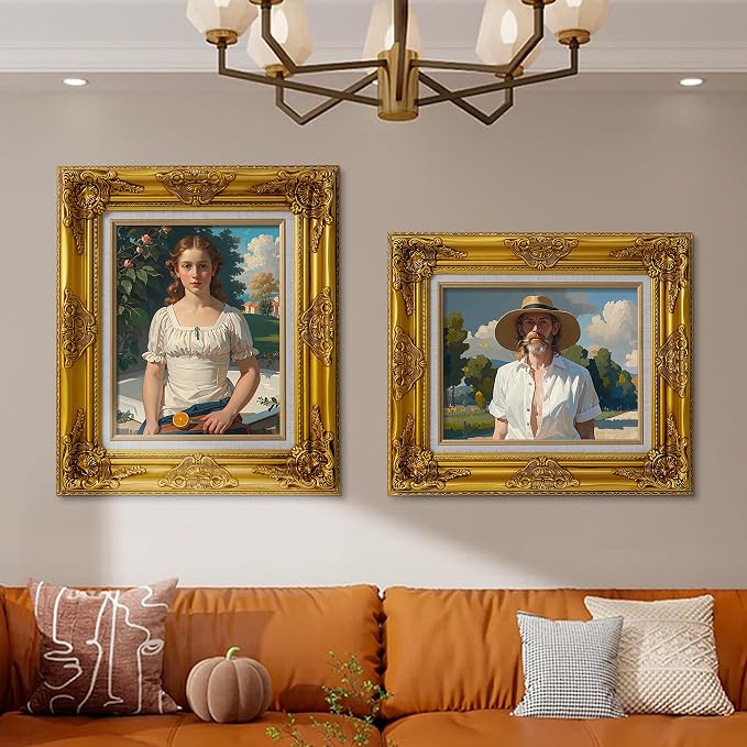 Classic 12x16 inch Picture Frames: Ornate Gold 16x12 Poster Frames for Canvas Photo Painting, Artwork, Wooden Antique Gallery Wall 12 x 16 Frames without Acrylic Glass and Backing