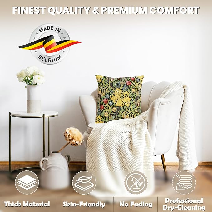 Charlotte Home Furnishings Inc Golden Lily Black Throw Pillow Covers 18x18, European 100% Cotton Jacquard Woven Fabric, Boho & Vintage Inspired Decorative Cushion for Living Room and Sofa