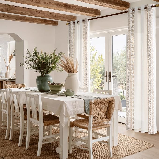 NICETOWN Cream Linen Curtains Floral Pattern Light Sand Embroidery- Elegant Drapes for Living Room, Bronze Grommet Farmhouse Style Luxurious Privacy Protection, W52 x L84, 2 Pcs