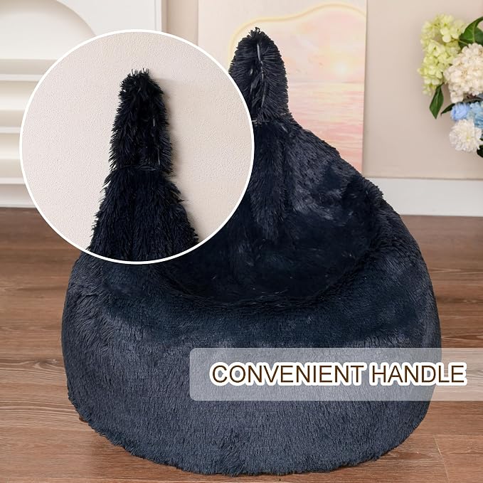 BCU Bean Bag Chairs for Kids and Adults Without Filler (Cover Only) Comfy Plush Fluffy Bean Bag Chair Cover Lazy Sofa Cover for Bedroom Living Room, Dark Grey