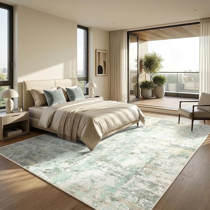 GarveeHome 9x12 Abstract Area Rug, Washable Soft Low Pile Non Slip Accent Rug for Living Room, Bedroom, Dining Room, Modern Neutral Indoor Carpet