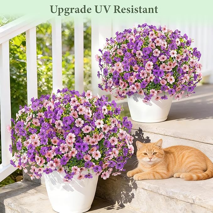 Yastouay 12 Bundles Artificial Flowers for Outdoors, UV Resistant Artificial Outdoor Flowers No Fade Fake Outdoor Flowers Plants for Garden Porch Window Box Farmhouse Pot Planters Decor (Fuchsia+Pink)