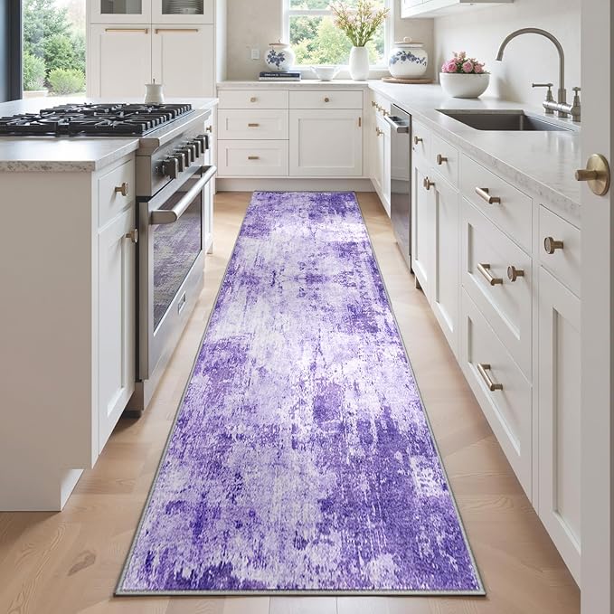 RELEANY Washable Area Rugs 2'x6' Non-Slip Modern Abstract Soft for Living Room Entryway Bedroom Nursery, Print Pattern, Purple Gray Pink White