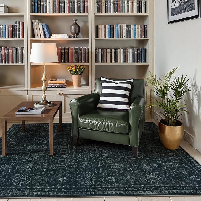 Lahome Dark Academia Moody Rug, 5x7 Dark Black Soft Living Room Bedroom Rug | Vintage Non Slip Non Shedding Low Pile Carpets for Dining Room Hardwood Floor Room Decor