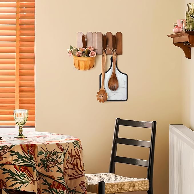 Wooden Coat Rack for Wall: Modern Piano 4 Hooks Wall Mounted Heavy Duty for Small Spaces Entryway Hallway Bathroom for Hanging Jacket Towel Backpack
