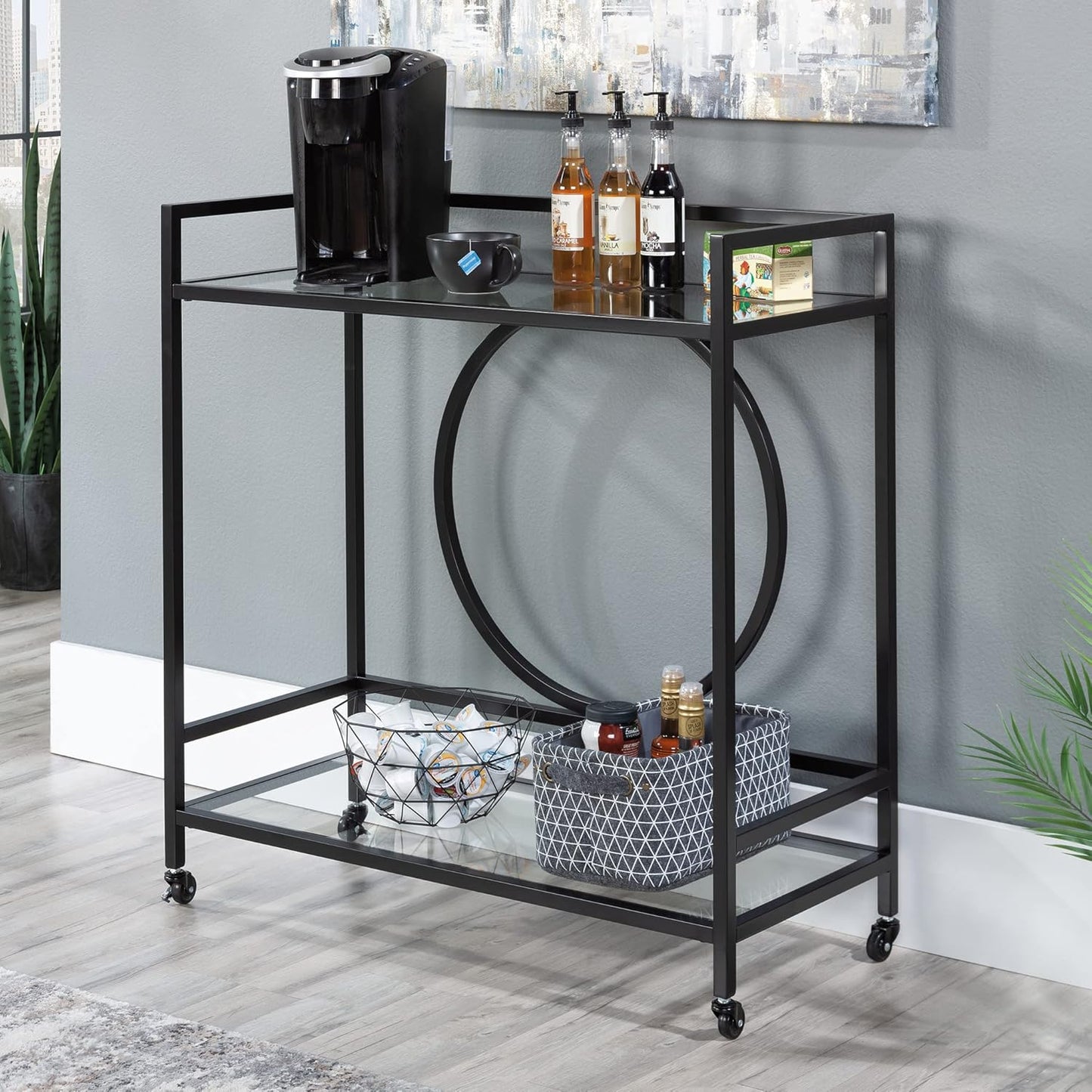 Sauder International Lux Bar Cart, Black Finish