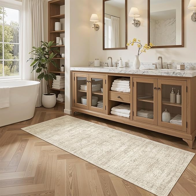 Soalmost Runner Rug 2x5 Washable Non-Slip Kitchen Runner Rugs for Bathroom Laundry Room Beige Vintage Floor Carpet Runners for Hallway Entryway