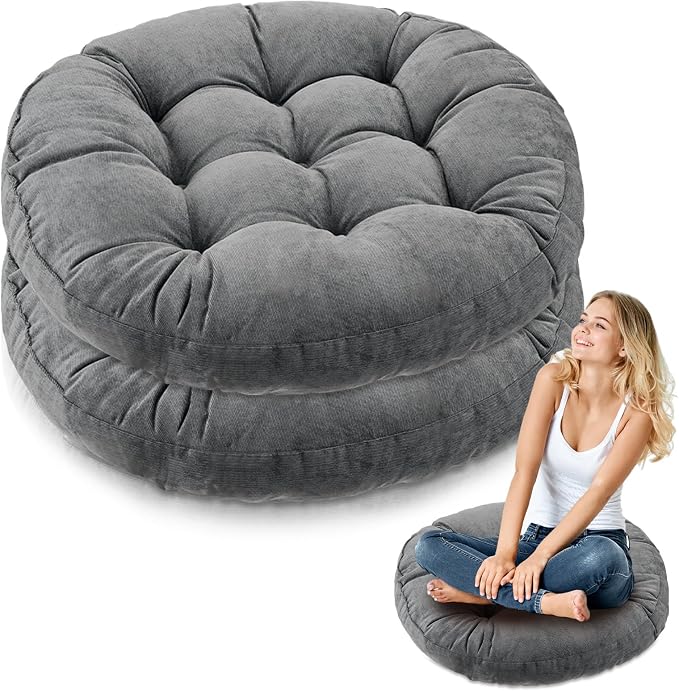 Jerify 2 Pcs Floor Pillow Cushions Large Round Square Large Meditation Floor Pillow for Classroom Adult Meditation Picnic Party Seating Learning Daycare School (Round,Dark Gray)