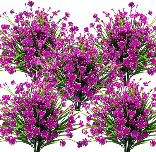 Grunyia 10 Bundles Artificial Flowers Outdoor UV Resistant Fake Plants Indoor Outside Hanging Planter Home Garden Decor (Purple)