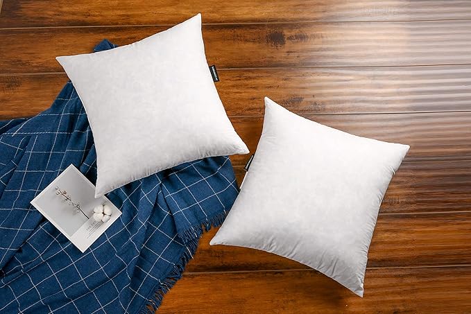 JA COMFORTS 24×24 Premium Goose Down Feather Throw Pillow Inserts(Set of 2)-5% Down Filling,High Filling Weight,250 TC Cotton Cover, Square, White