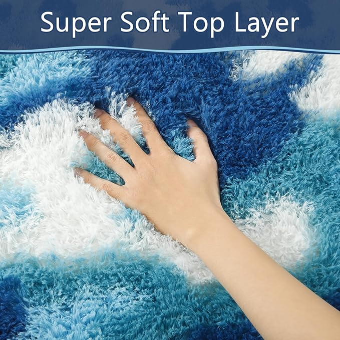 AROGAN Soft Fuzzy Kids Rugs for Girls Room Playroom 3x5 Feet, Fluffy Cute Colorful Princess Carpet for Kids Teens Nursery Toddler, Bedroom, Camouflage Blue and White
