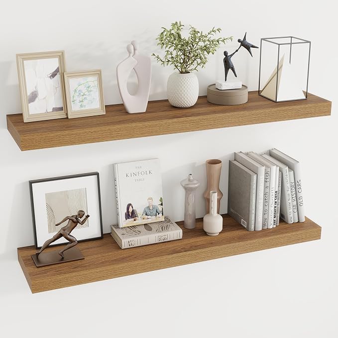 Dreamland 40Inch Walnut Floating Shelves 9.3" Deep Wall Mounted Set of 2 | Wall shelves for bathroom, bedroom, Living Room, kitchen, deep wall mount wood storage display for home decor 40" x 9.3"