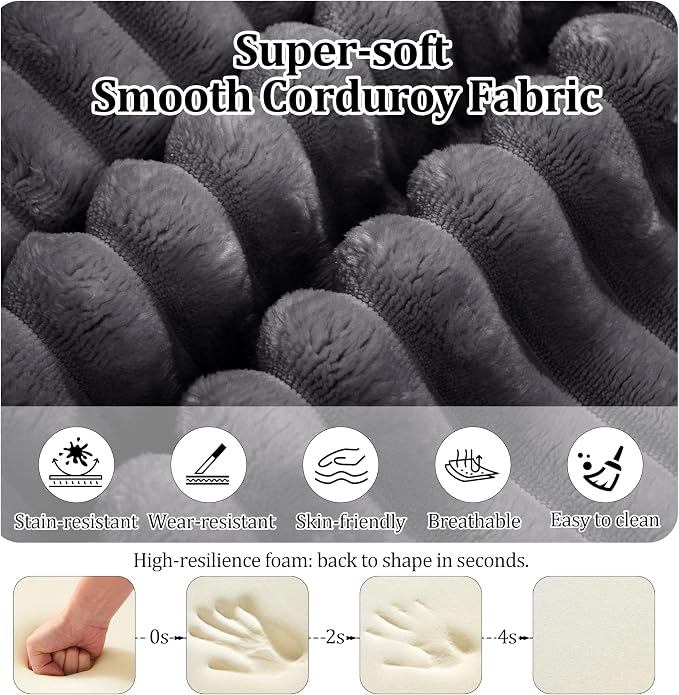 27.56'' Plush Fluffy Corduroy Poofy Ottoman in a Box for Boneless Sofa Couch, Modern Compressed Foot Rest, Small Comfy Rectangle Boneless Pouf Footstool Ottoman for Living Room, Bedroom, Grey
