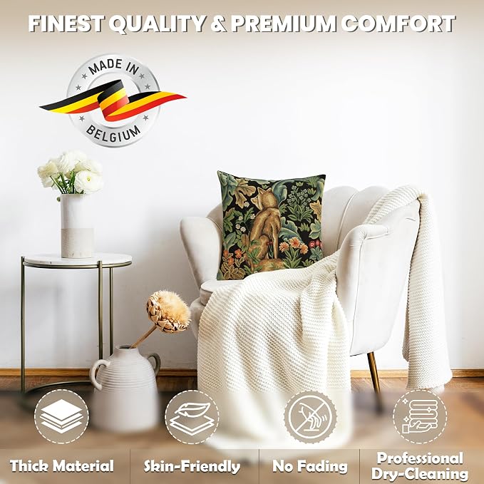 Charlotte Home Furnishings Inc Black Wolf Throw Pillow Covers 18x18, European 100% Cotton Jacquard Woven Fabric, Boho & Vintage Inspired Decorative Cushion for Living Room and Sofa