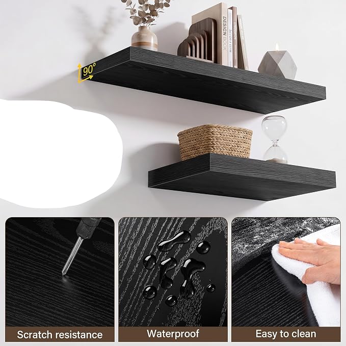 Acovy 10" Extra Deep Floating Shelves for Wall, 48" Long Wood Wall Shelves Set of 2 for Bathroom Bedroom Kitchen Living Room Laundry Room, Modern Floating Shelf for Home Decor