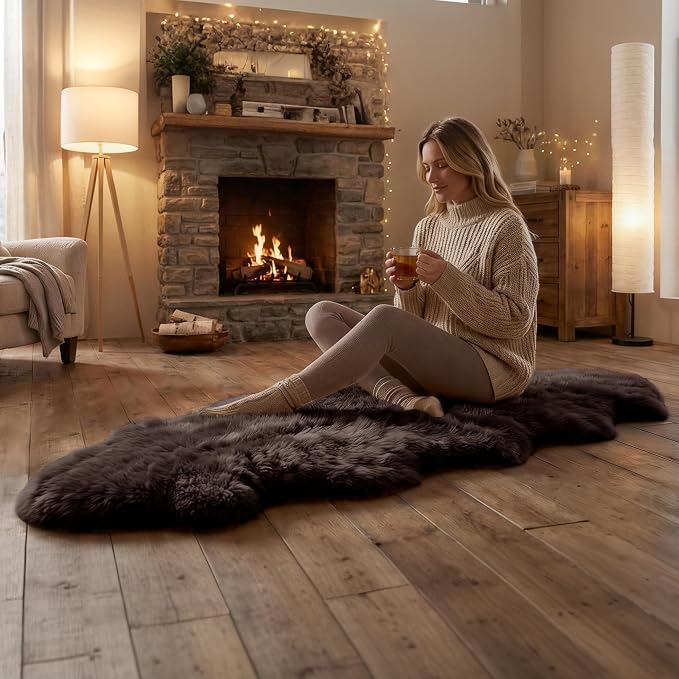 Premium Genuine Sheepskin Area Ruge - Real Wool Fur Shaggy Carpet | Fluffy Soft Natural Lambskin Rug Seat Chair Covers for Couch Sofa Bedroom Living Room(Coffee,2×6 Feet Sheepskin)