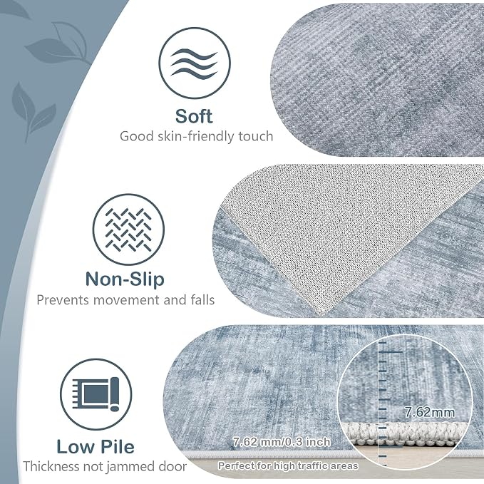 Area Rugs 10x14 Living Room: Washable Rug Modern Abstract Large Rugs Soft Non Slip Neutral Rug Stain Resistant Indoor Carpet for Bedroom Kitchen Dining Room Home Office Rugs(Blue, 10'x14')