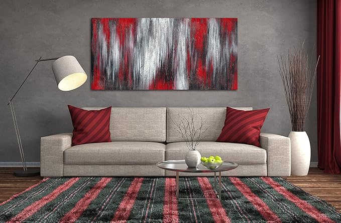 MyArton Large Abstract Red Black White Canvas Wall Art Modern Hand Painted Textured Oil Painting Framed Ready to Hang 60x30inch for Living Room Decor for Bedroom Decoration