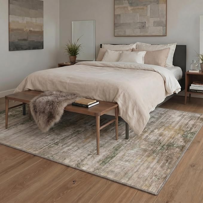 BEIMO Area Rugs 6x9 for Living Room Bedroom, Modern Abstract Machine Washable Rug, Large Soft Low Pile Floor Cover with Non Slip Backing for Dining Room, Dusty Beige Brown