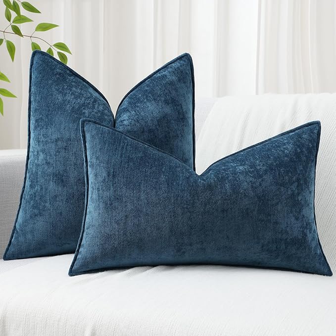decorUhome Summer Couch Throw Pillow Covers 12x20 Set of 2, Decorative Soft Velvet Modern Cozy Chenille Lumbar Pillow Cases with Elegant Design for Sofa Bed Living Room Home Decor, Poseidon