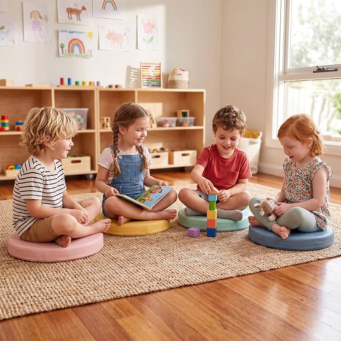 Juexica 4 Pcs Extra Thick Flexible Seating Floor Cushions Assorted Colored Pillow Floor Cushions for Classroom Soft Flexible Seating for Kids Learning Sitting Daycare School Chair (Hippie Boho Color)