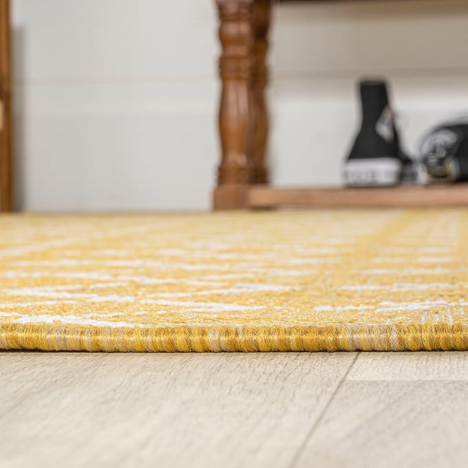 JONATHAN Y Moroccan Geometric Indoor Outdoor Runner Rug 2X8 Yellow/Cream, Ourika Textured Weave for Backyard, Patio, Porch, Easy-Cleaning, High Traffic, Pet-Friendly, Non-Shedding (SMB108G-28)